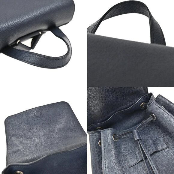 PRADA Logo Backpack Bag Vitello Daino Leather Navy Blue Silver Italy 667RF606 - Picture 7 of 15